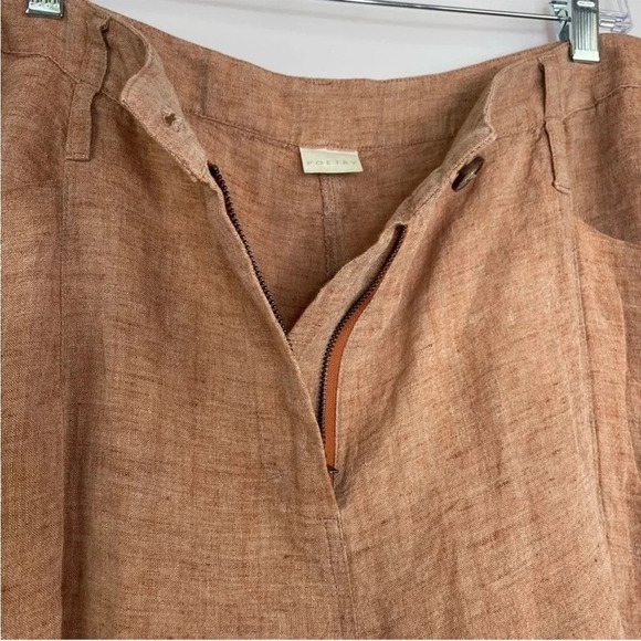 Poetry light pink 100% Linen High-waisted pants women's size 12 - Picture 3 of 8